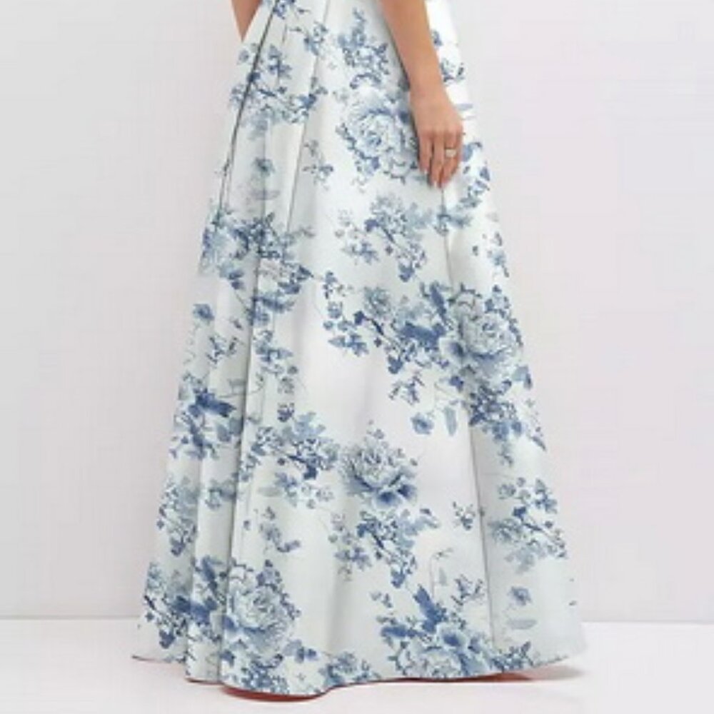 Alfred Sung Cottage Rose Larkspur Bustier Tie Back Gown D852FP - Picture 6 of 6
